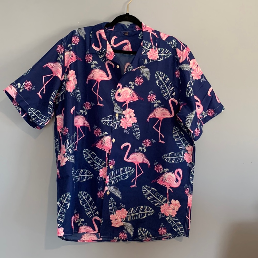 Mens Size XL Hawaiian Flamingo Shirt Designed in Italy NWOT Vacation, Be…